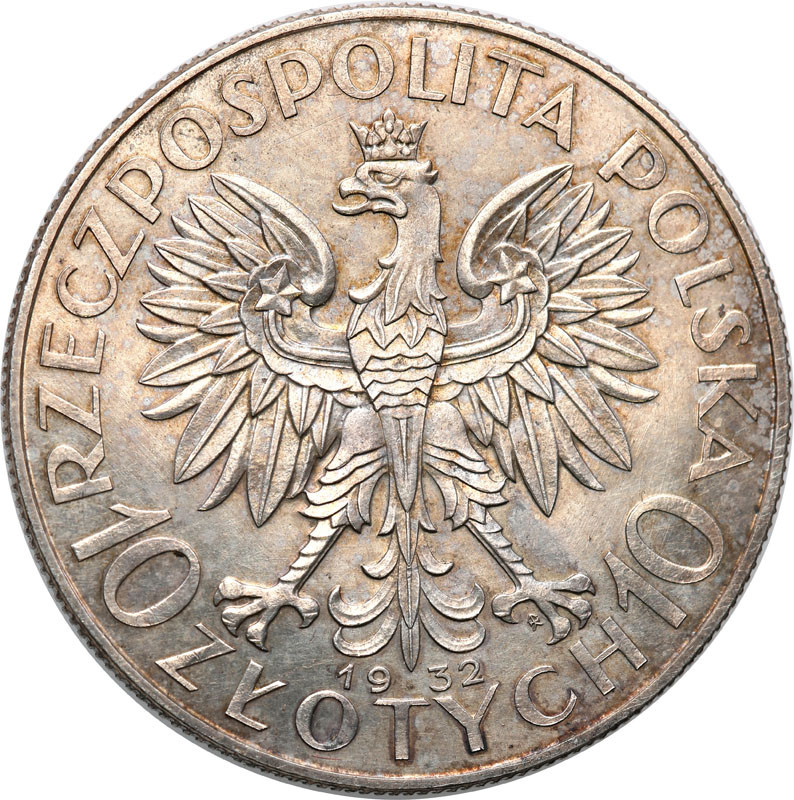 II RP. PRÓBA 10 złotych 1932, głowa kobiety, srebro - tylko 100 szt - RZADKOŚĆ